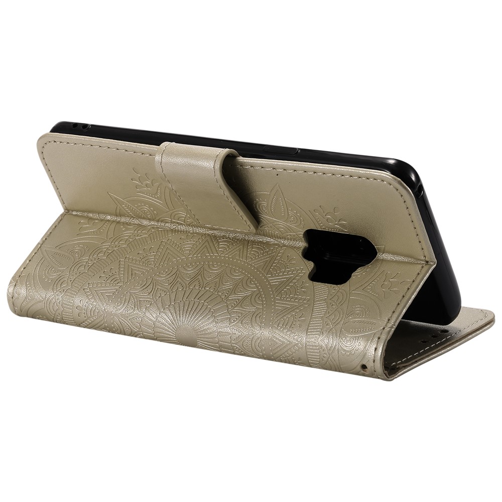Imprint Butterfly Flower Magnetic Leather Wallet Case for Samsung Galaxy S9 SM-G960 - Champagne Gold-7