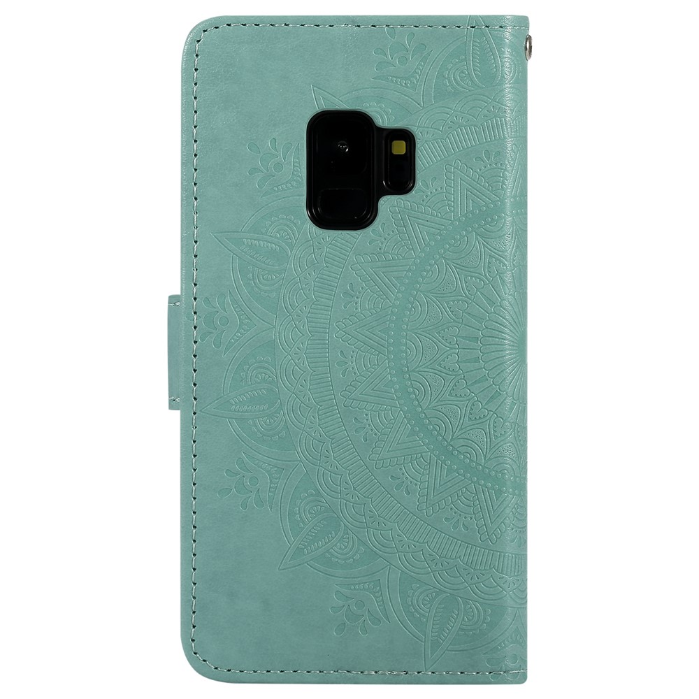 Imprint Butterfly Flower Wallet Leather Stand Case for Samsung Galaxy S9 SM-G960 - Cyan-3