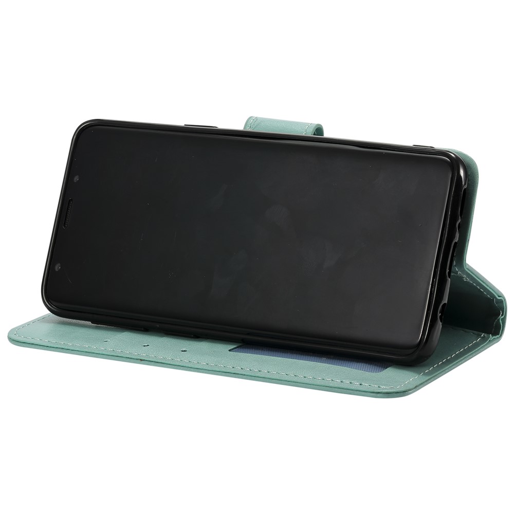 Imprint Butterfly Flower Wallet Leather Stand Case for Samsung Galaxy S9 SM-G960 - Cyan-8