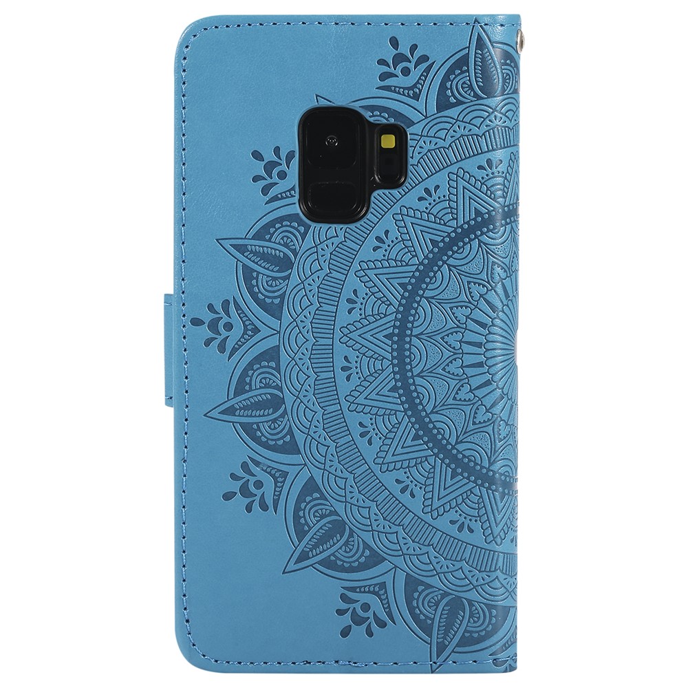 Imprint Butterfly Flower Wallet Leather Stand Cover for Samsung Galaxy S9 SM-G960 - Blue-3
