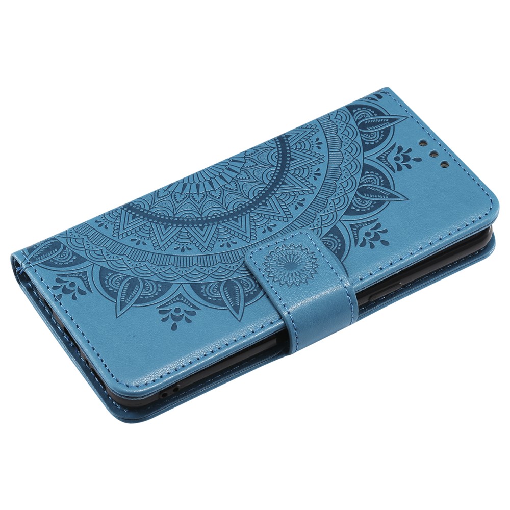 Imprint Butterfly Flower Wallet Leather Stand Cover for Samsung Galaxy S9 SM-G960 - Blue-5