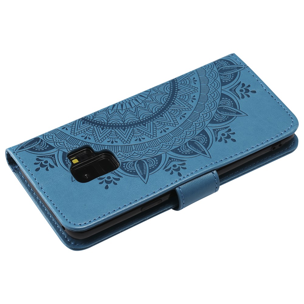 Imprint Butterfly Flower Wallet Leather Stand Cover for Samsung Galaxy S9 SM-G960 - Blue-6