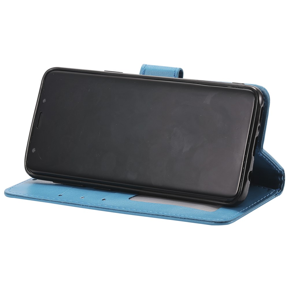 Imprint Butterfly Flower Wallet Leather Stand Cover for Samsung Galaxy S9 SM-G960 - Blue-8