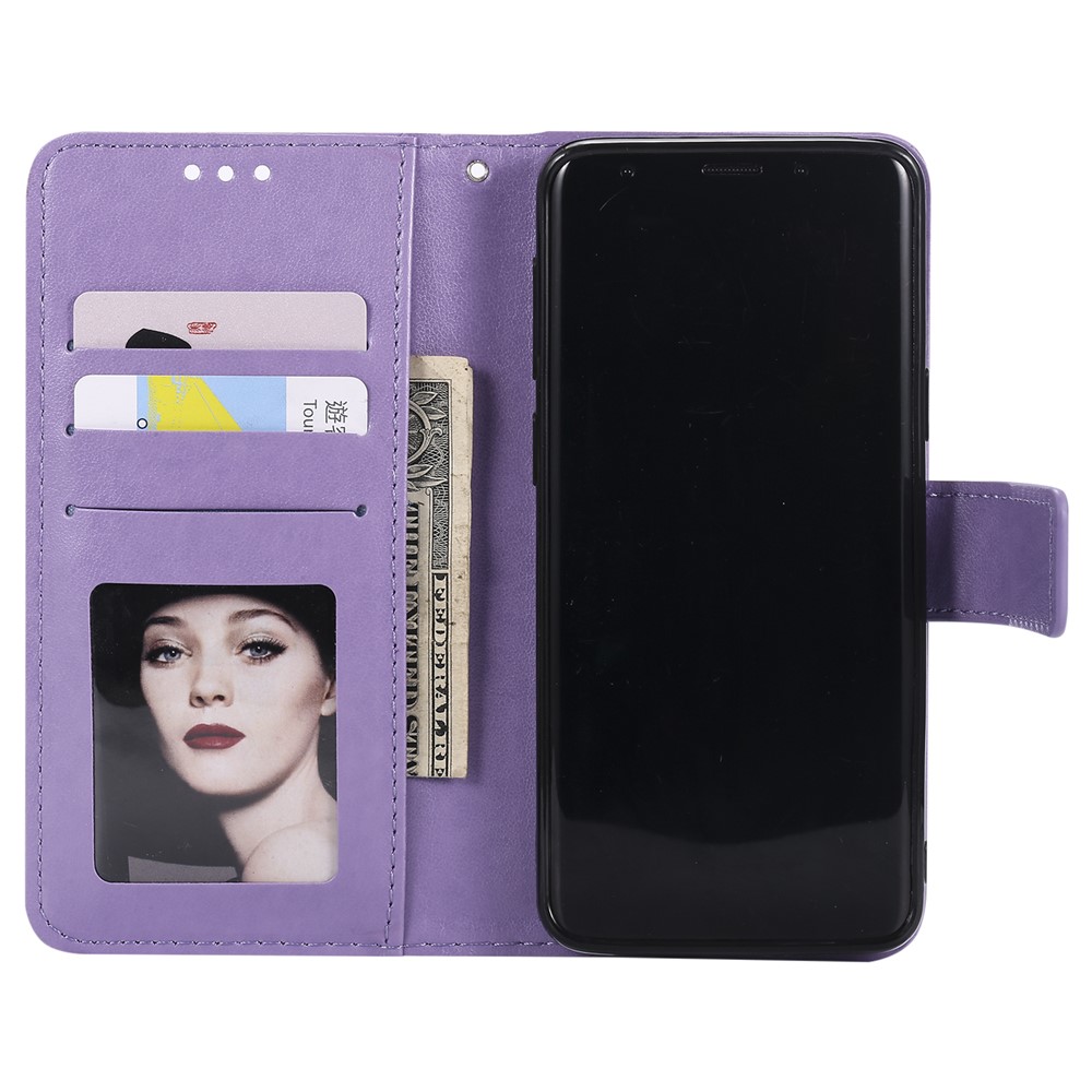Imprint Butterfly Flower Leather Wallet Case Phone Cover for Samsung Galaxy S9 SM-G960 - Purple-4