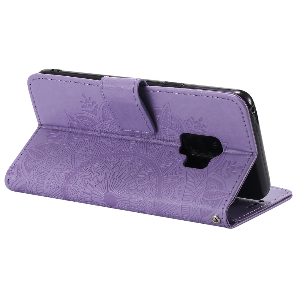 Imprint Butterfly Flower Leather Wallet Case Phone Cover for Samsung Galaxy S9 SM-G960 - Purple-7