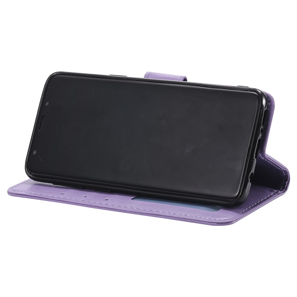 Imprint Butterfly Flower Leather Wallet Case Phone Cover for Samsung Galaxy S9 SM-G960 - Purple-8