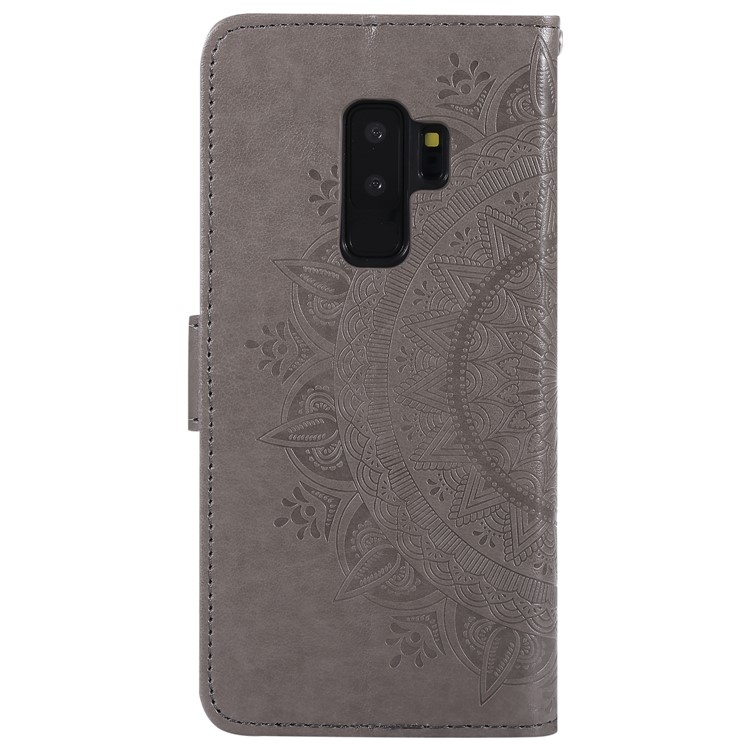 Imprint Butterfly Flower Leather Wallet Case for Samsung Galaxy S9+ SM-G965 - Grey-3