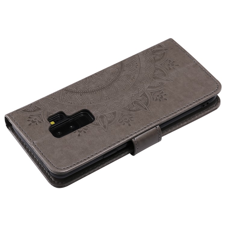 Imprint Butterfly Flower Leather Wallet Case for Samsung Galaxy S9+ SM-G965 - Grey-6