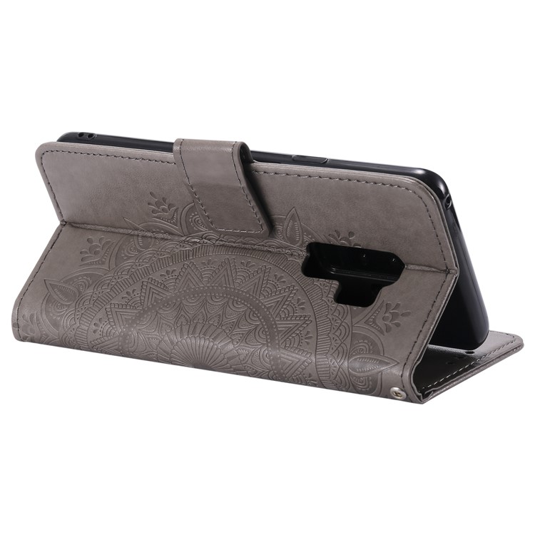 Imprint Butterfly Flower Leather Wallet Case for Samsung Galaxy S9+ SM-G965 - Grey-7