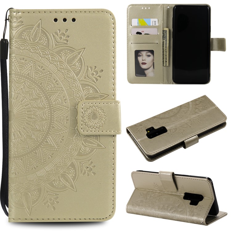 

Imprint Butterfly Flower Leather Wallet Case Phone Cover for Samsung Galaxy S9+ SM-G965 - Champagne Gold