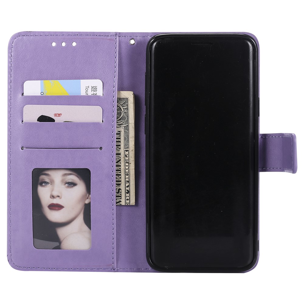 Imprint Butterfly Flower Wallet Leather Stand Case for Samsung Galaxy S9+ SM-G965 - Purple-4