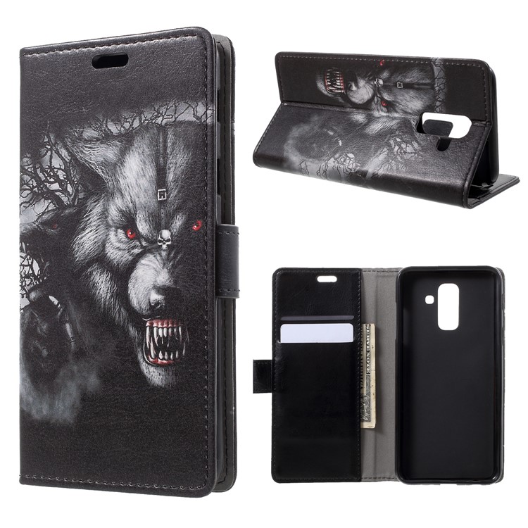 Pattern Printing Stand Leather Wallet Case for Samsung Galaxy A6+ (2018) / A9 Star Lite - Wolf Pattern-1