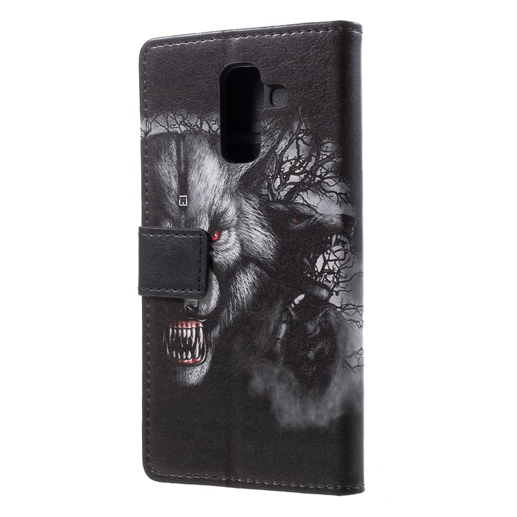 Pattern Printing Stand Leather Wallet Case for Samsung Galaxy A6+ (2018) / A9 Star Lite - Wolf Pattern-2