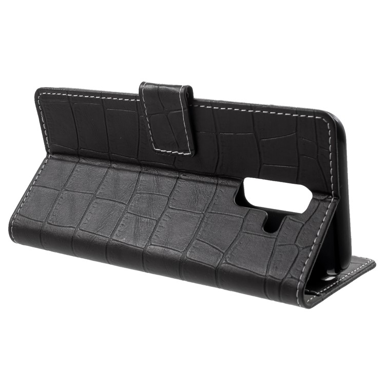 Vintage Crocodile Texture PU Leather Protection Mobile Case with Card Holder for Samsung Galaxy A6+ (2018) - Black-4