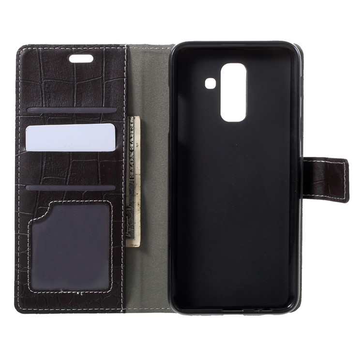 Vintage Crocodile Texture PU Leather Protection Mobile Case with Card Holder for Samsung Galaxy A6+ (2018) - Black-5