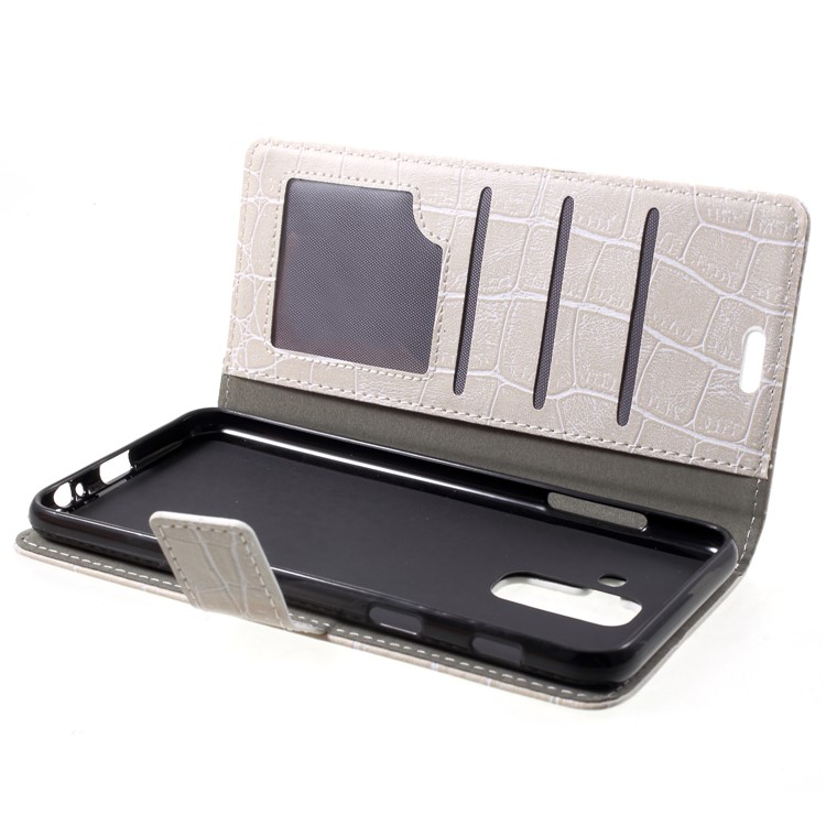 Vintage Crocodile Texture PU Leather Protection Mobile Casing with Card Holder for Samsung Galaxy A6+ (2018) - White-5