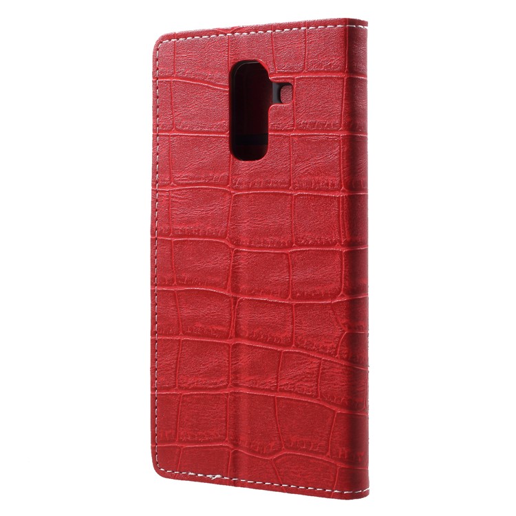 Vintage Crocodile Texture PU Leather Protection Mobile Cover with Card Holder for Samsung Galaxy A6+ (2018) - Red-2