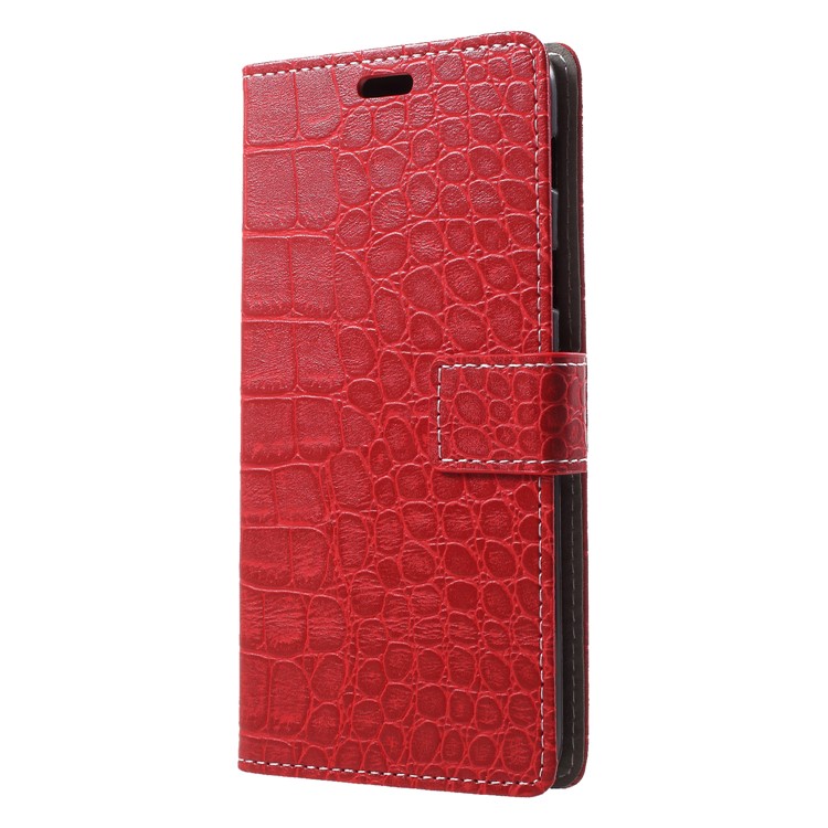 Vintage Crocodile Texture PU Leather Protection Mobile Cover with Card Holder for Samsung Galaxy A6+ (2018) - Red-3