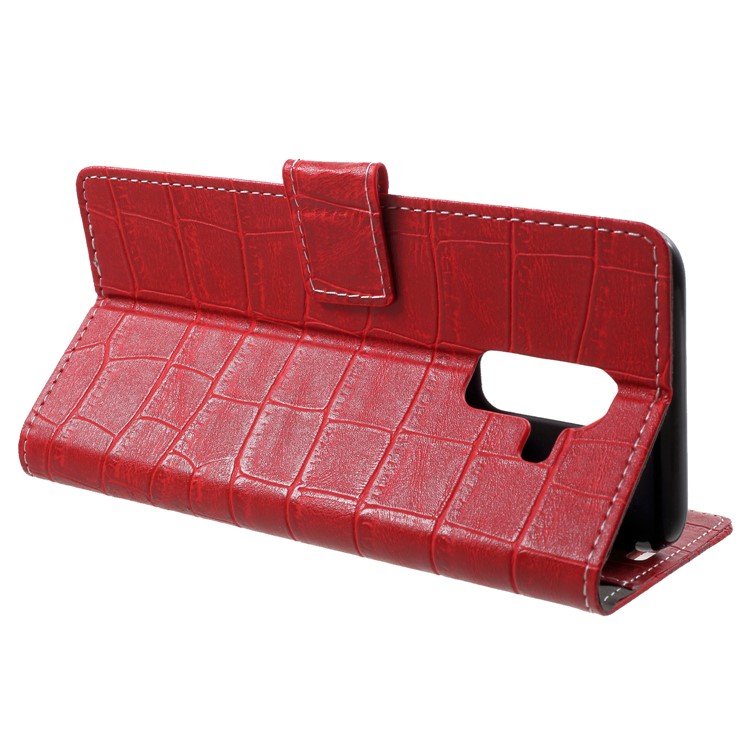 Vintage Crocodile Texture PU Leather Protection Mobile Cover with Card Holder for Samsung Galaxy A6+ (2018) - Red-4