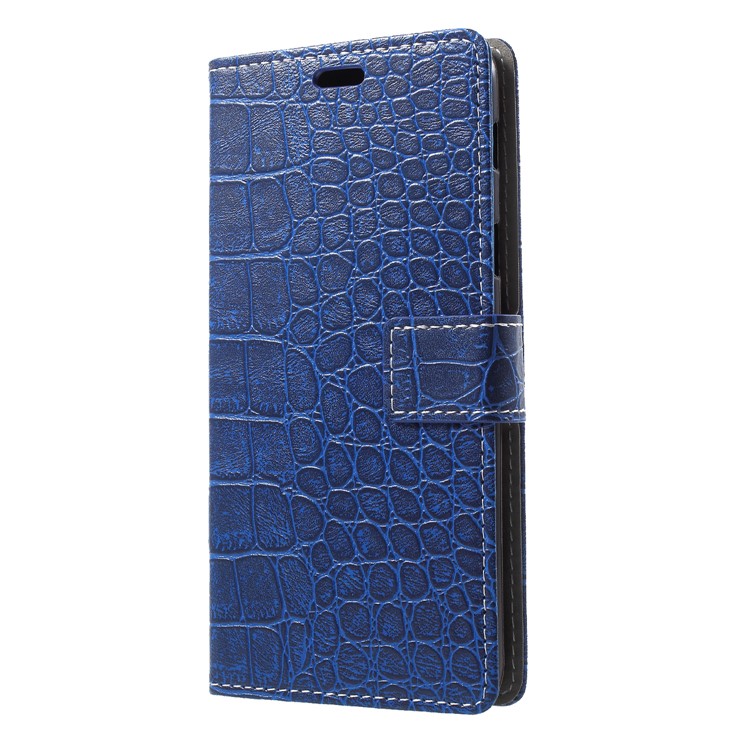 Vintage Crocodile Texture PU Leather Protection Mobile Shell with Card Holder for Samsung Galaxy A6+ (2018) - Blue-3