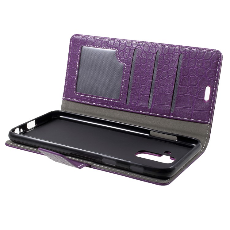Vintage Crocodile Texture PU Leather Protection Mobile Phone Case with Card Holder for Samsung Galaxy A6+ (2018) - Purple-5