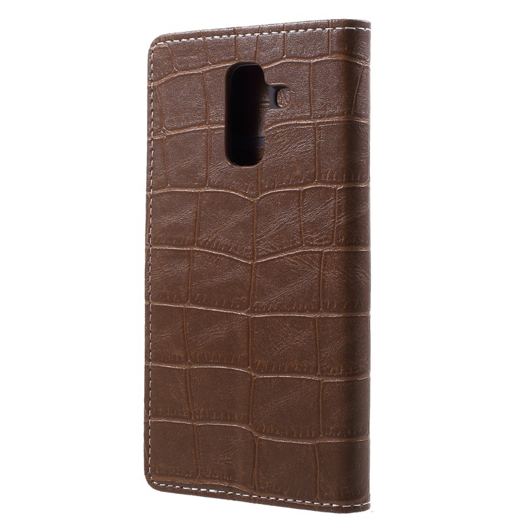 Vintage Crocodile Texture PU Leather Protection Cellphone Cover with Card Holder for Samsung Galaxy A6+ (2018) - Brown-2