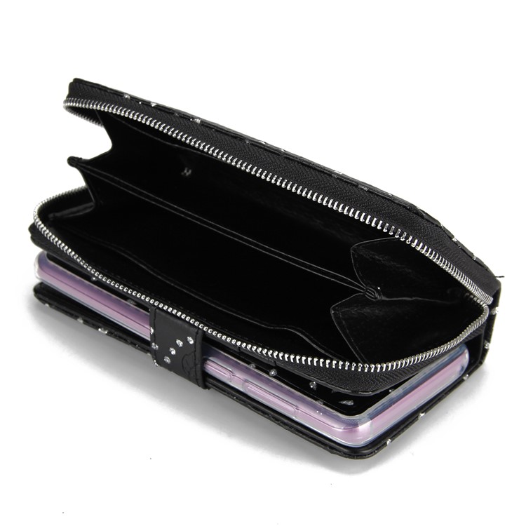 Glittery Flower Leaf Leather Wallet + Detachable TPU Back Case for Samsung Galaxy S9 Plus G965 - Black-10