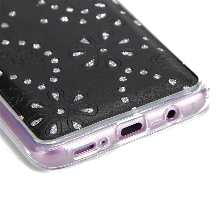 Glittery Flower Leaf Leather Wallet + Detachable TPU Back Case for Samsung Galaxy S9 Plus G965 - Black-14