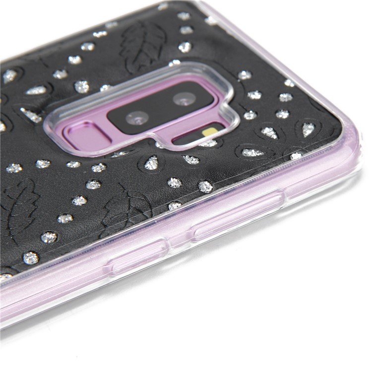 Glittery Flower Leaf Leather Wallet + Detachable TPU Back Case for Samsung Galaxy S9 Plus G965 - Black-15