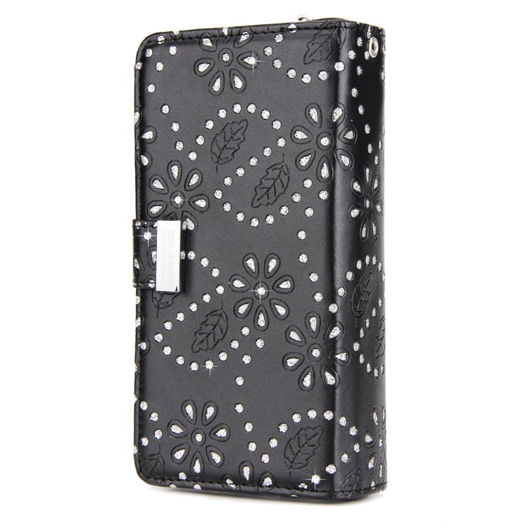 Glittery Flower Leaf Leather Wallet + Detachable TPU Back Case for Samsung Galaxy S9 Plus G965 - Black-2