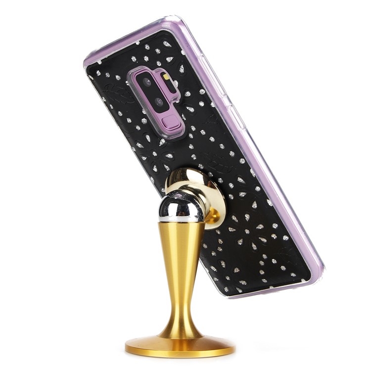 Glittery Flower Leaf Leather Wallet + Detachable TPU Back Case for Samsung Galaxy S9 Plus G965 - Black-7