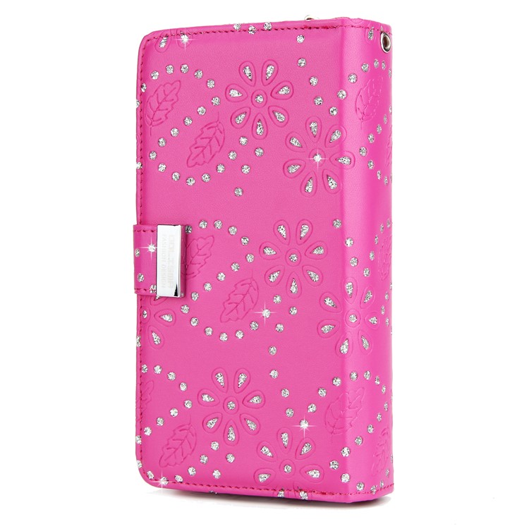 Glittery Flower Leaf Leather Wallet + Detachable TPU Mobile Cover for Samsung Galaxy S9 Plus G965 - Rose-2