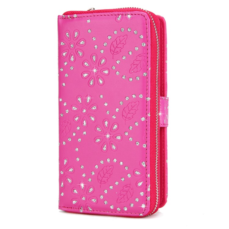 Glittery Flower Leaf Leather Wallet + Detachable TPU Mobile Cover for Samsung Galaxy S9 Plus G965 - Rose-3