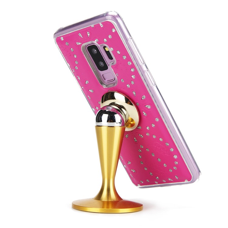 Glittery Flower Leaf Leather Wallet + Detachable TPU Mobile Cover for Samsung Galaxy S9 Plus G965 - Rose-7