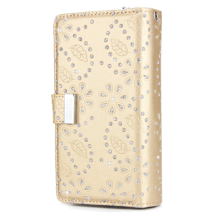 Glittery Flower Leaf Leather Wallet + Detachable TPU Protection Cover Case for Samsung Galaxy S9+ G965 - Gold-2