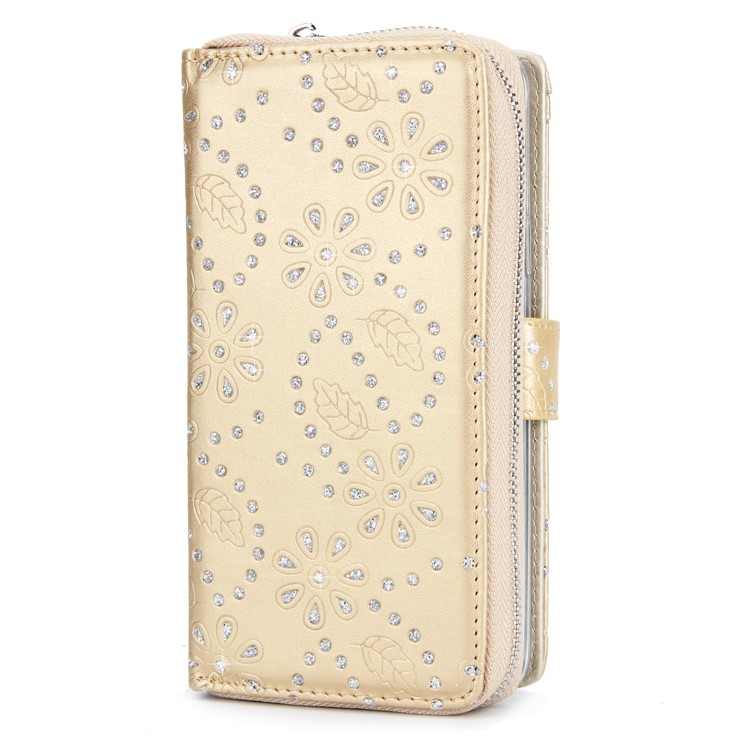 Glittery Flower Leaf Leather Wallet + Detachable TPU Protection Cover Case for Samsung Galaxy S9+ G965 - Gold-3