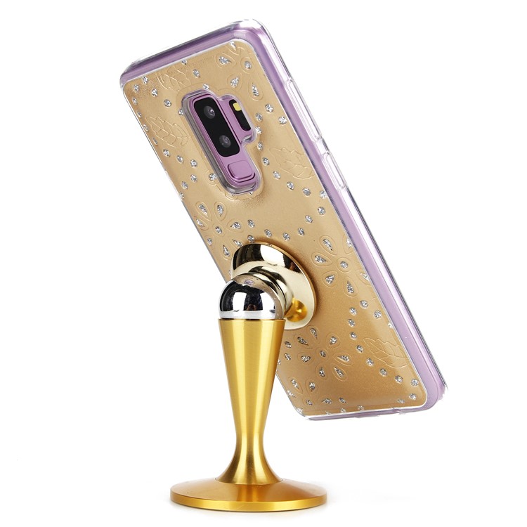 Glittery Flower Leaf Leather Wallet + Detachable TPU Protection Cover Case for Samsung Galaxy S9+ G965 - Gold-7