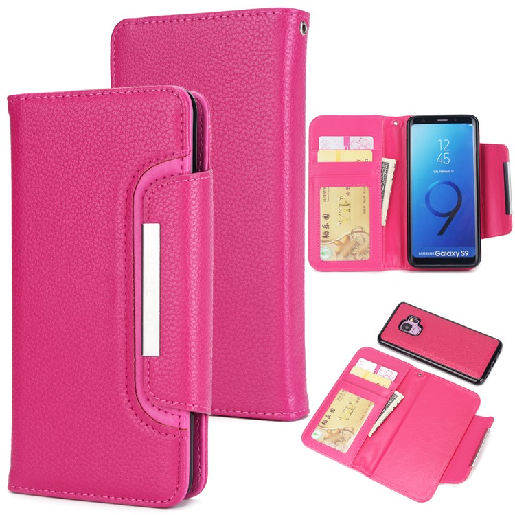 

Litchi Skin Leather Cover + Detachable Leather Coated TPU Case for Samsung Galaxy S9 SM-G960 - Rose