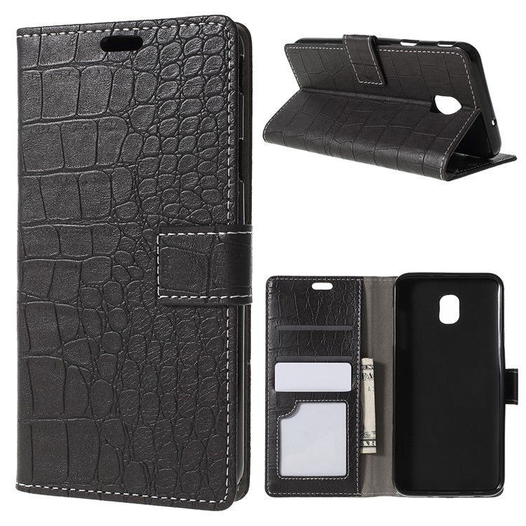 For Samsung Galaxy J6 (2018) Crocodile Texture Vintage Leather Wallet Stand Case - Black-1