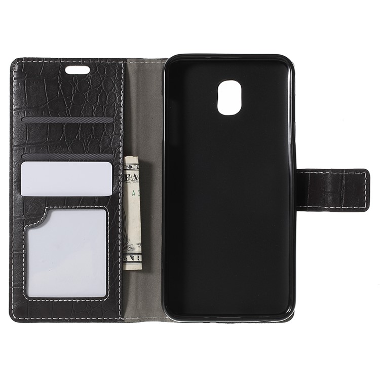 For Samsung Galaxy J6 (2018) Crocodile Texture Vintage Leather Wallet Stand Case - Black-10