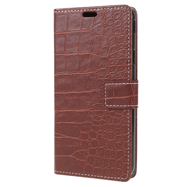 For Samsung Galaxy J7 (2018) J737 Crocodile Texture Vintage PU Leather Wallet Stand Protection Case Cover - Brown-2