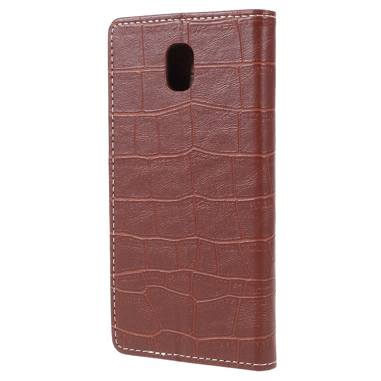 For Samsung Galaxy J7 (2018) J737 Crocodile Texture Vintage PU Leather Wallet Stand Protection Case Cover - Brown-3