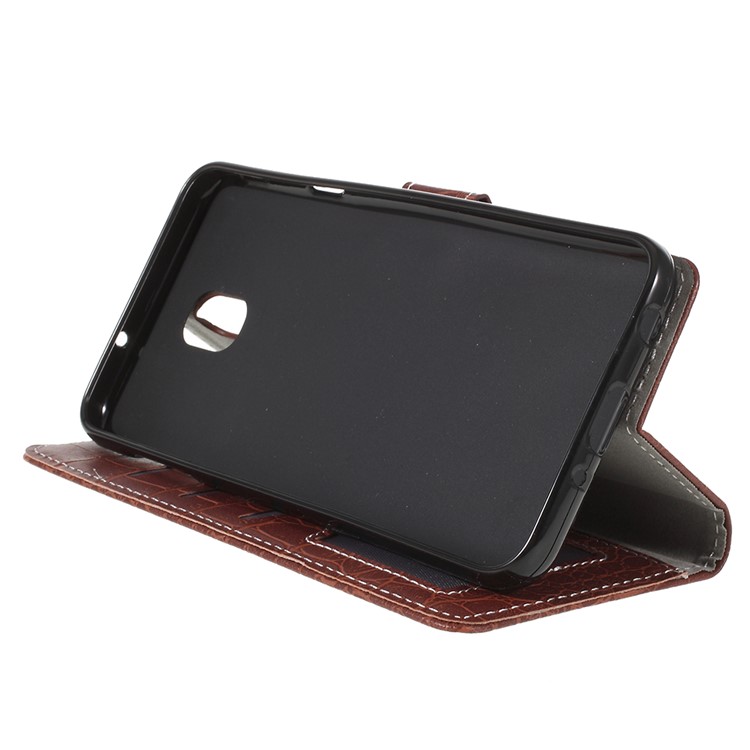 For Samsung Galaxy J7 (2018) J737 Crocodile Texture Vintage PU Leather Wallet Stand Protection Case Cover - Brown-4