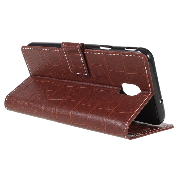 For Samsung Galaxy J7 (2018) J737 Crocodile Texture Vintage PU Leather Wallet Stand Protection Case Cover - Brown-5
