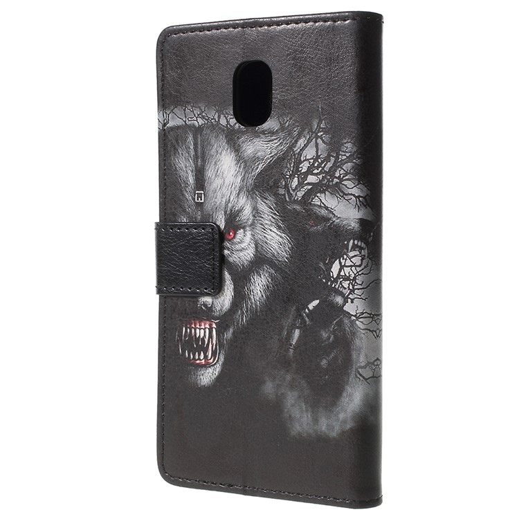 Pattern Printing Wallet Leather Cell Phone Cover for Samsung Galaxy J4 (2018) - Fierce Wolf-2