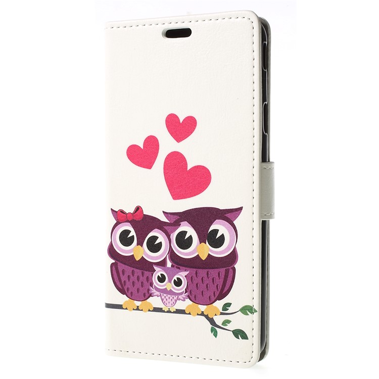 Patterned Leather Stand Wallet Flip Cover Shell for Samsung Galaxy J7 (2018) J737 - Owls and Hearts-2