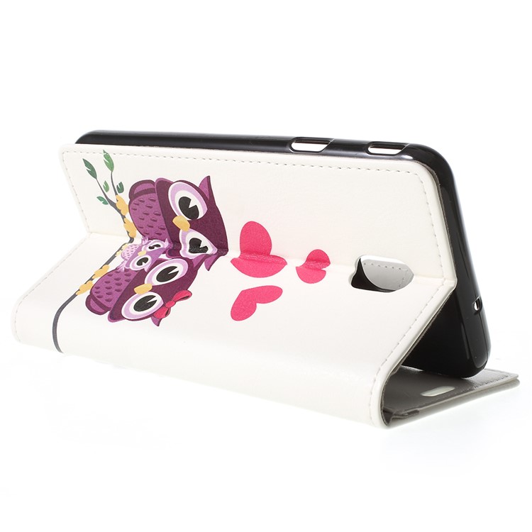 Patterned Leather Stand Wallet Flip Cover Shell for Samsung Galaxy J7 (2018) J737 - Owls and Hearts-5