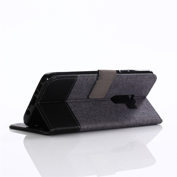 MUXMA for Samsung Galaxy S9+ G965 Leather Canvas Splicing Stand Phone Case - Black-10