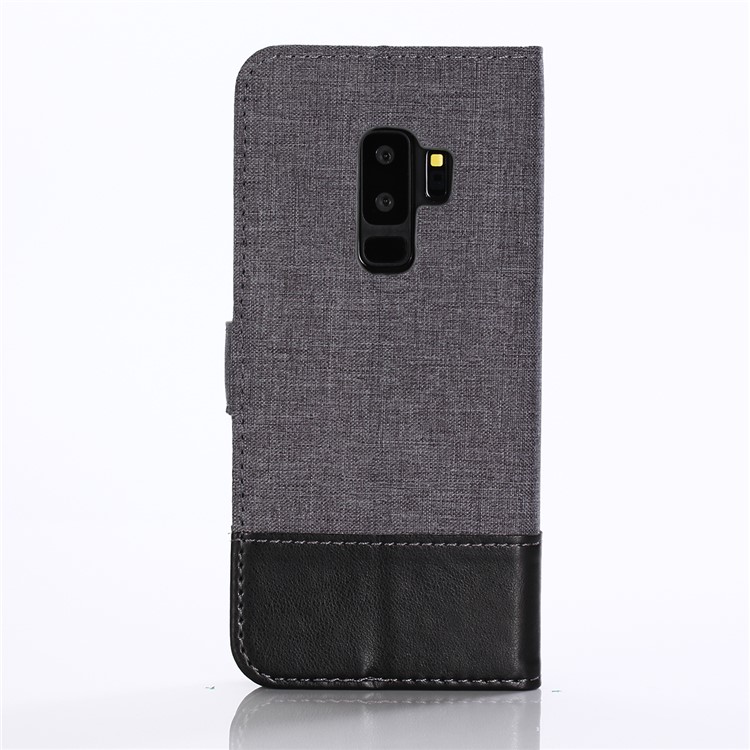 MUXMA for Samsung Galaxy S9+ G965 Leather Canvas Splicing Stand Phone Case - Black-13