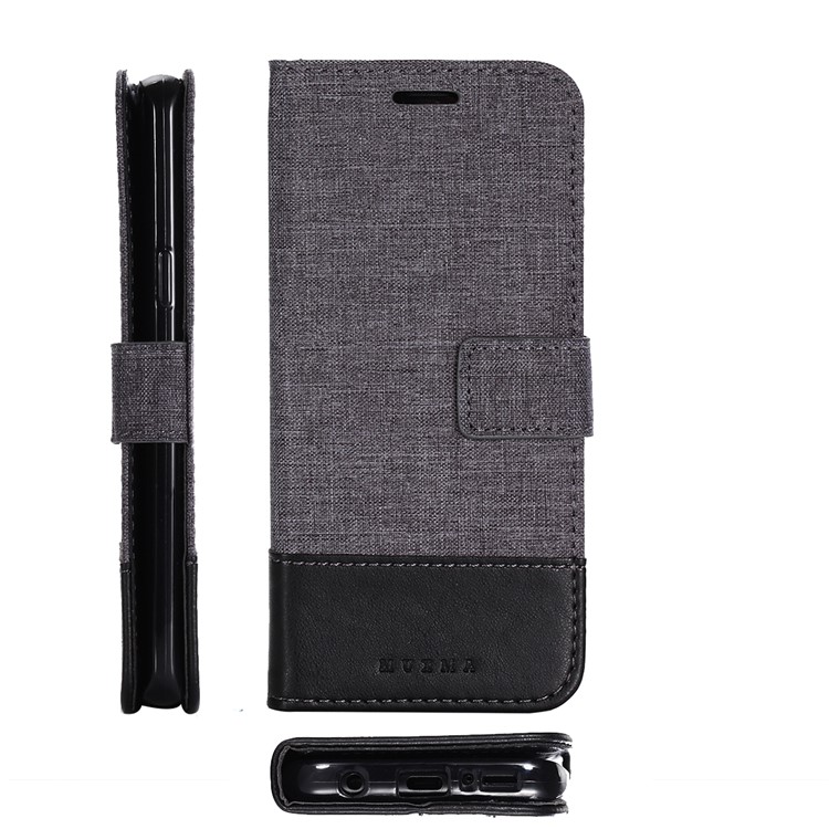 MUXMA for Samsung Galaxy S9+ G965 Leather Canvas Splicing Stand Phone Case - Black-2